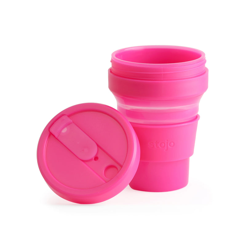 NY発！クシャッと折りたためるマイカップ stojo BIGGIE 470ml 　ジェリーピンク