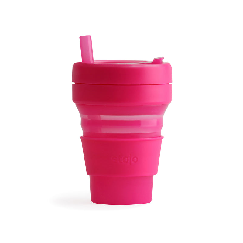 NY発！クシャッと折りたためるマイカップ stojo BIGGIE 470ml 　ジェリーピンク